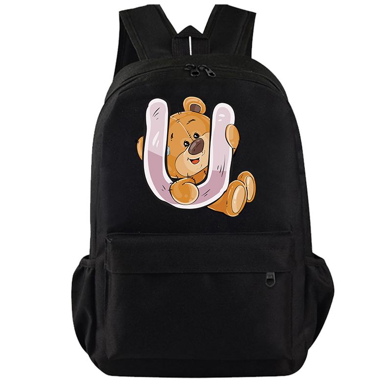 Cartoon Little Bear 26 Englische Buchstaben Rucksack Teenager Schultasche für Mädchen Jungen Rucksack Große Kapazität Büchertasche für Kindergeschenke