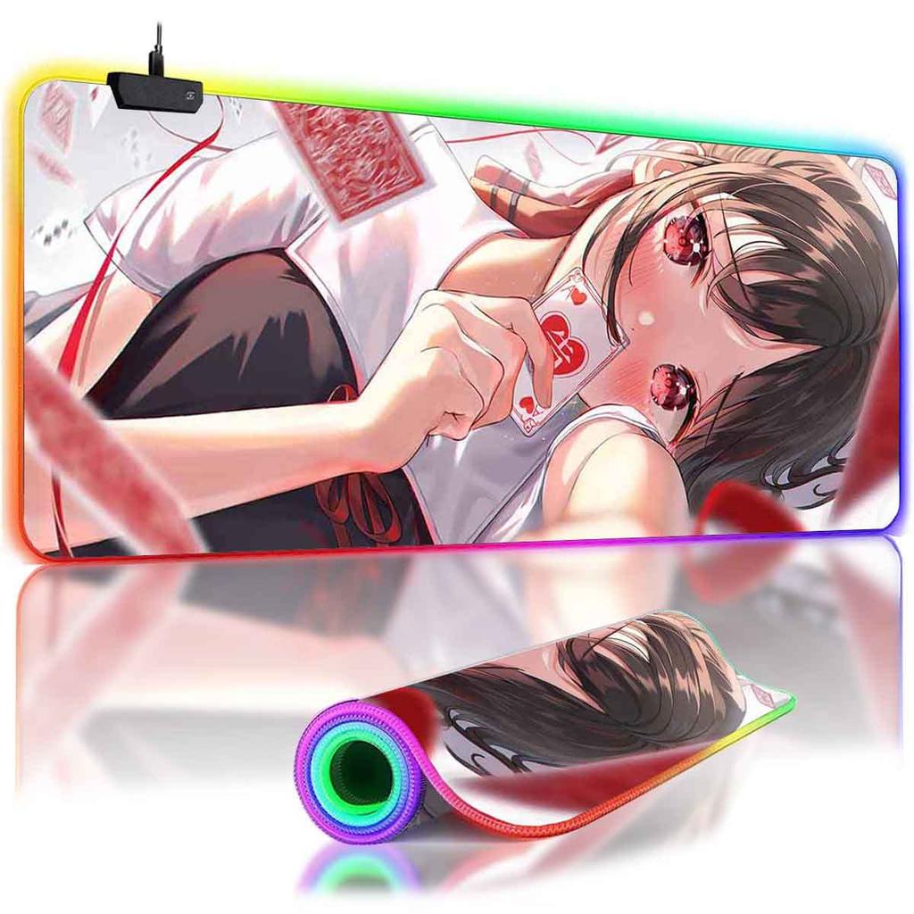 Anime Kaguya-sama Large Non-slip Mouse Pad LED Backlit Shinomiya Kaguya Leopard Mouse Pad Table Overwatched Gaming Keyboard Mat