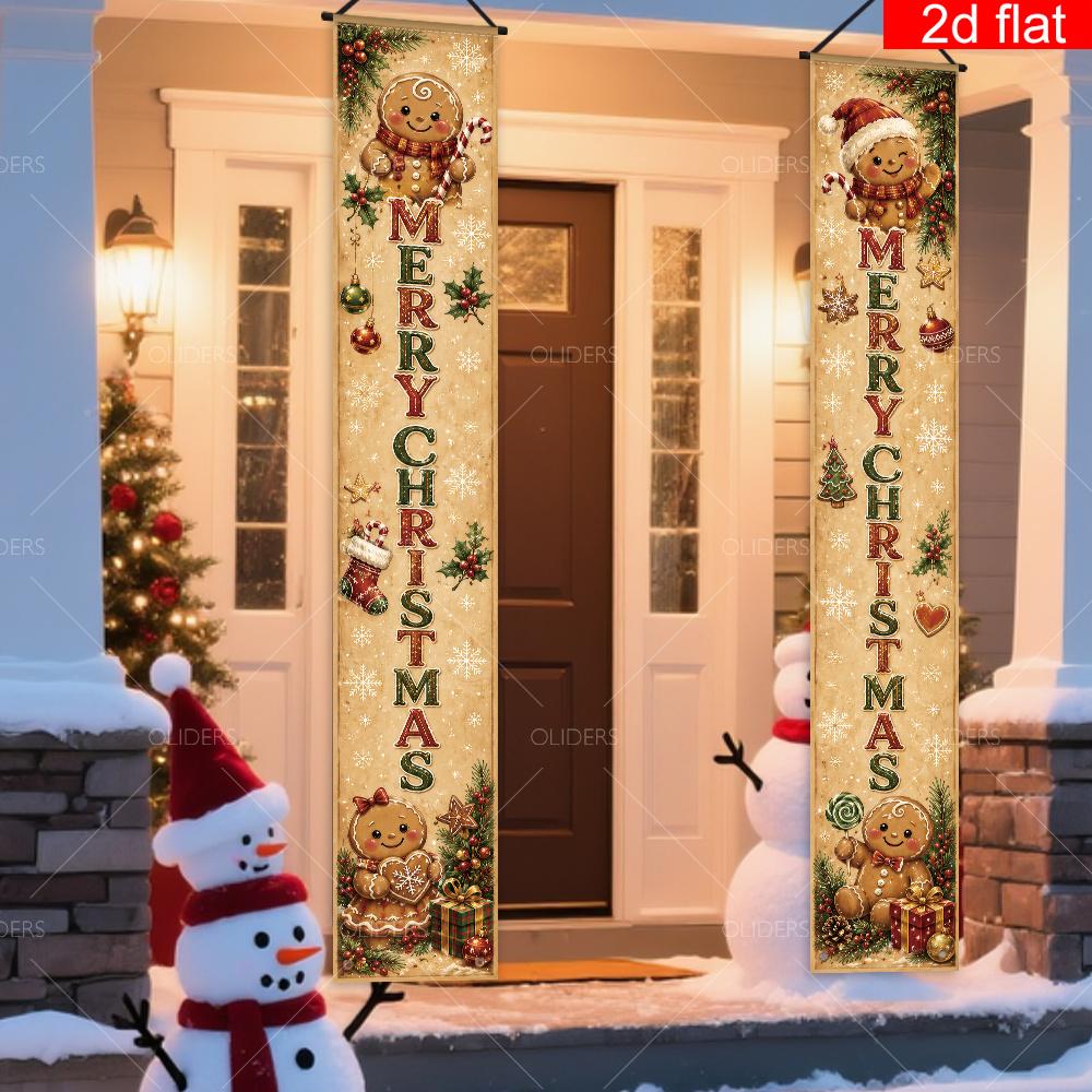Banner for New Year 2pcs Vintage Polyester & Christmas