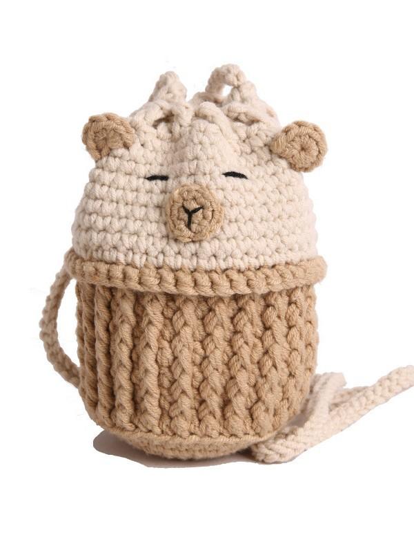 Knit Capybara Mini Handbag With Open Top And Card Pocket For Casual Daily Use