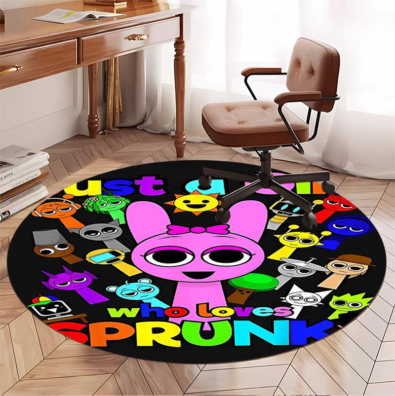 Sprunki Game Pattern Round Rug, Indoor/Outdoor Mat, for Picnic, Gameroom, Bedroom, Office, Living Room, Home Decor Carpet, Birthday Gift