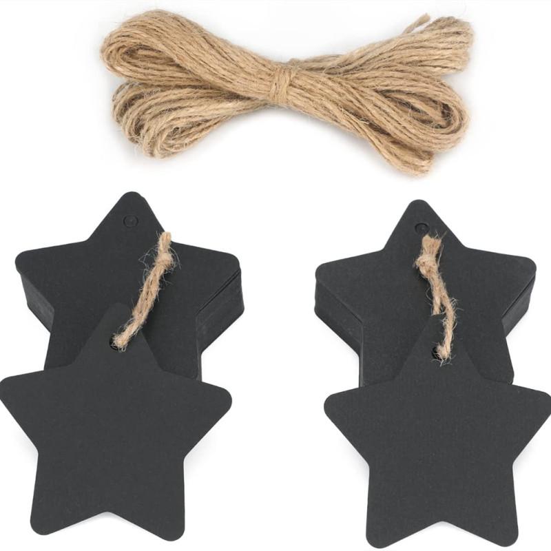100 szt. Etykieta w kształcie gwiazdy z papieru kraft z jutowym sznurkiem Pusta etykieta Prezent do pieczenia na Boże Narodzenie, ślub, urodziny