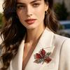 Alloy Pin Brooch Autumn Maple Leaf Design Zinc with Rhinestone