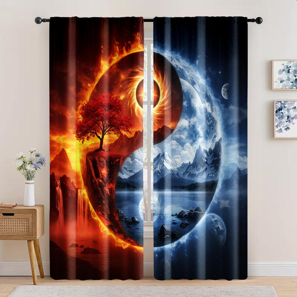 

2pc Curtains Yin and Yang Polyester Without Electricity Festive Holiday Suitable for Holiday Parties Home Decor 100*130 Rod Pocket 1pcs