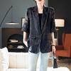 Women's Slim Cotton Tweed Suit Jacket with Floral Pattern and Lapel Design