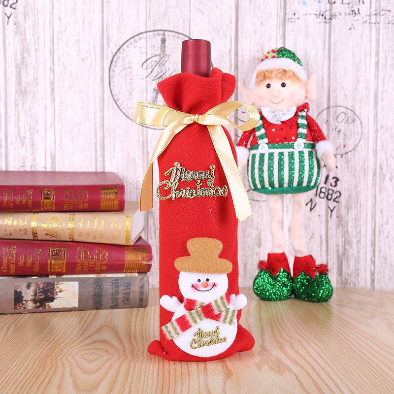 Charming Red Wine Bottle Cover Bags With Santa Claus And Snowman For Holiday Cheer