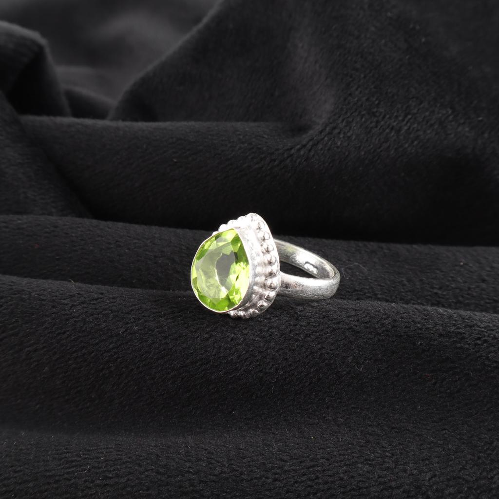 Natural Peridot Gemstone 925 Sterling Silver Jewelry Handcrafted Wedding Ring For Braid RR-77-11