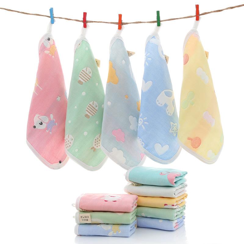 6 Layer Pure Cotton Gauze Baby Burp Cloth Cartoon Jacquard Square Towel For Infant Kids Face And Hand Washing