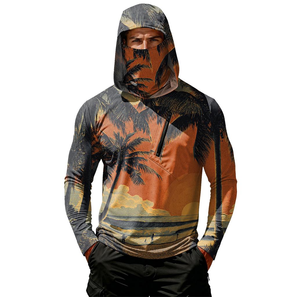 Camiseta Casual con Capucha de Manga Larga para Hombre con Protección Solar