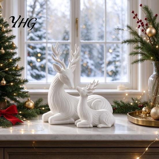 Elegant Interior Accents 2Pcs 3D Printed Parent-child Deer Figurines, Minimalist Animal Statue for Christmas Family Statues Home Decor, Aesthetic