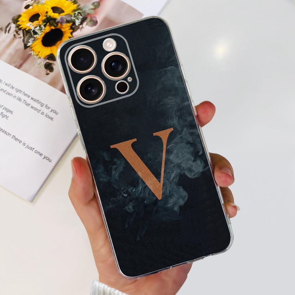 For iPhone 16 Pro Max iPhone16 Pro Fashion Initial Letter Case For iPhone 16Pro 16ProMax Clear TPU Soft Silicone Phone Cases