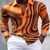 European American Trendy Men Abstract Swirl Stripe Printed Long Sleeve Shirts Spring Autumn Soft Stretch Silky Fabric Lapel Butt