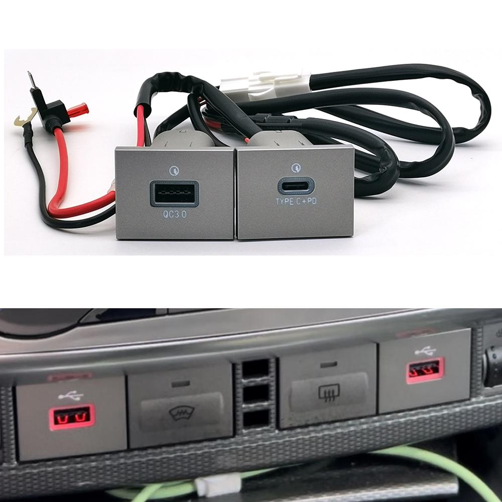 12V/24V Car Charger Socket Dual USB PD Type C Charging Power Adapter Quick Charger for Ford Focus 2 Mk2 2009 2010 2011