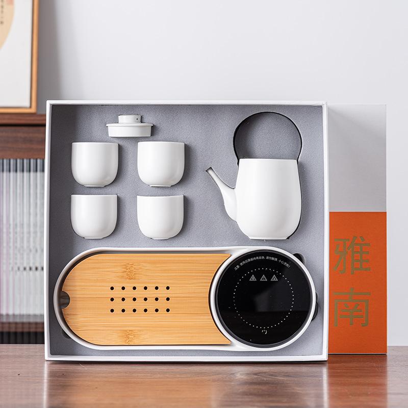 Light luxury warm tea tray Kung Fu tea set, high-end gift box set, beam teapot, one pot and four cups, commemorative business gifts