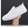 Pantofi de lucru casual din piele perforată, albi, antiderapanți, fără șireturi, pentru bărbați