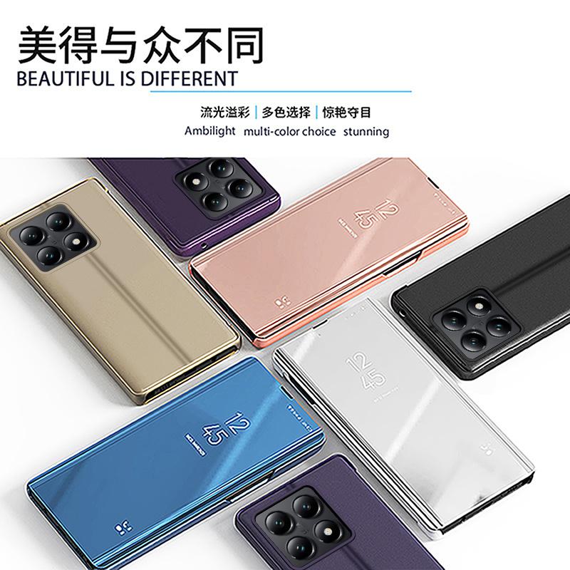 Pour Xiaomi 14T Pro 5G Étui Vue Claire Miroir Pliant Support Étui de Téléphone Pour Xiomi 14TPro Mi 14 T Xiaomi14T 5G Coque Arrière Antichoc