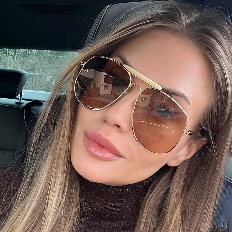 Women's sunglasses, men's and women's fashion large-frame double-beam metal sunglasses