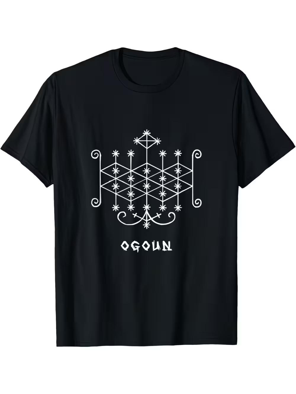 Ogun Veve Voodoo Warrior T-Shirt - African Vodun Orisha Loa Graphic Tee with Veve S