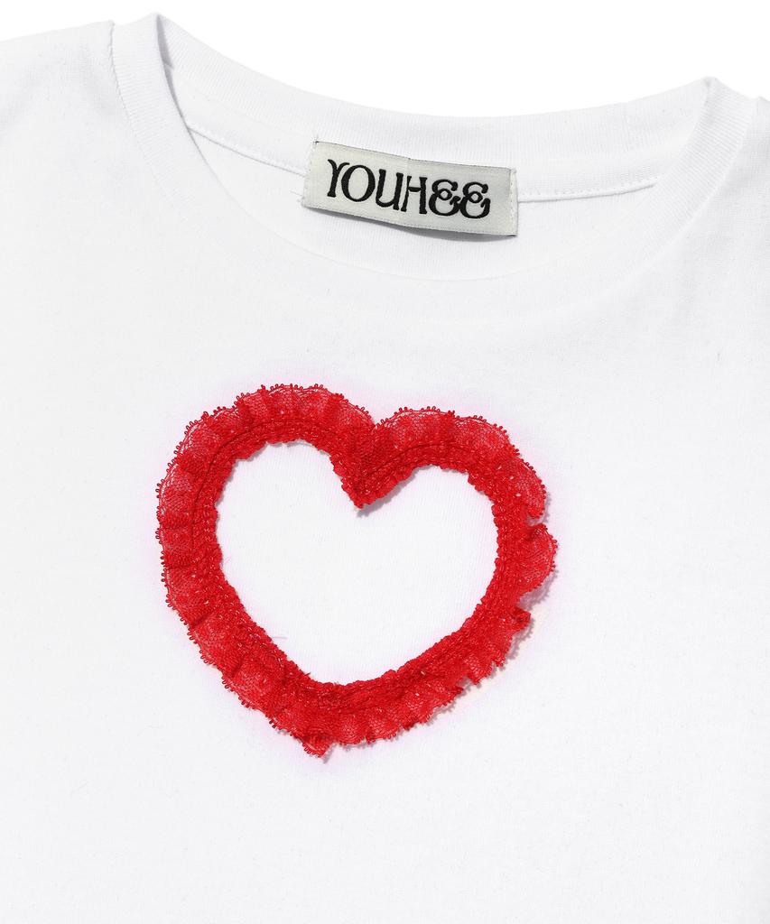 YOUHEE Heart Cutout Lace T-Shirts White