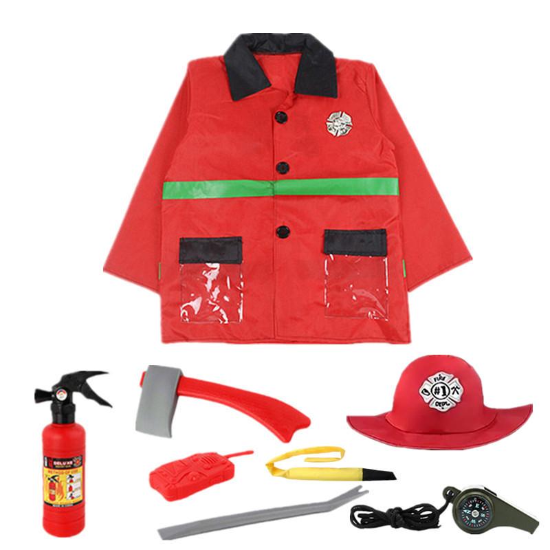Peuter Brandweerman Kostuum Halloween Rollenspel Set met Waterpistool, Walkietalkie, Kompasfluitje, Feest Verjaardagscadeau One Size red