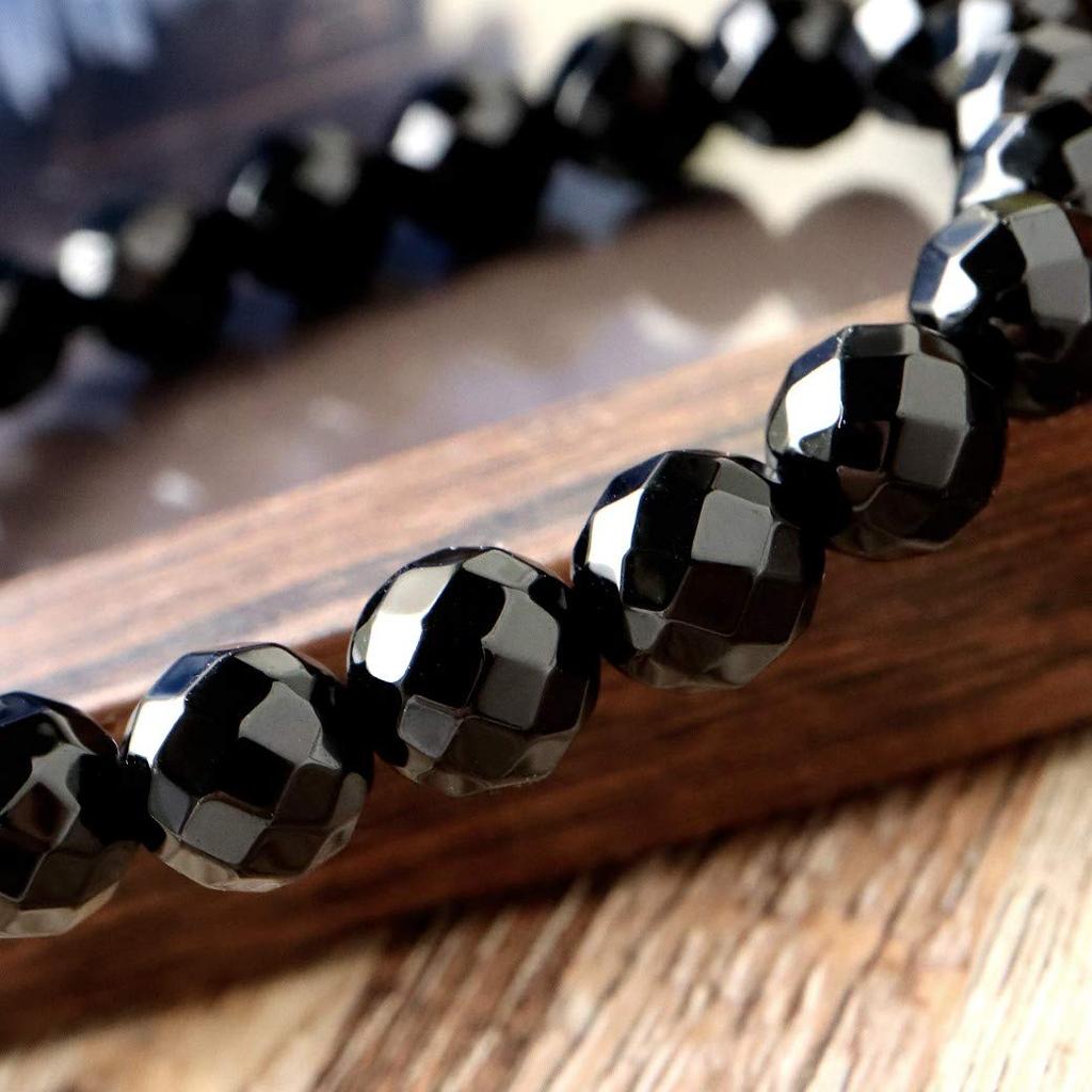 and Onyx and Black Agate Natural Power Stone 64 Inner Men's Women's Bracelet, Facets, 8mm, Circumference Approx. 16.5cm