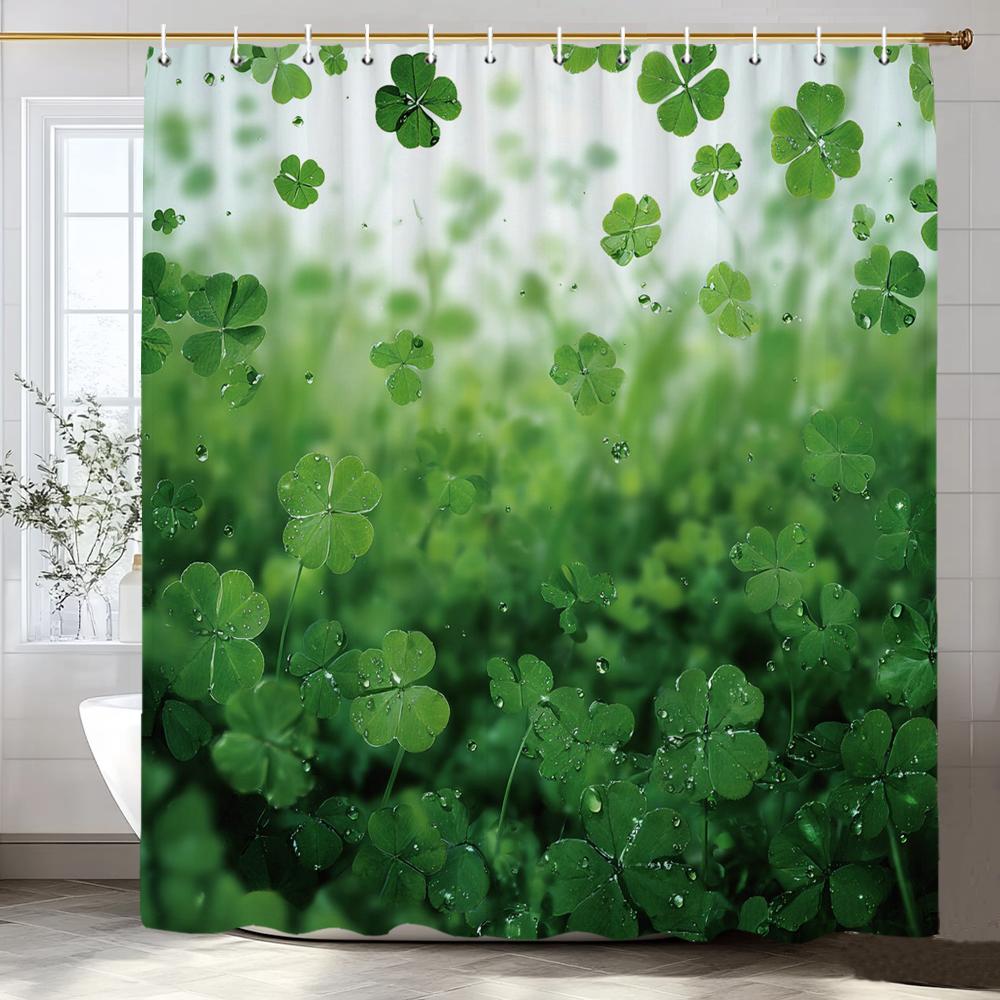 Green Leaf Plant,Clover Pattern Shower Curtain for Bathroom Modern Art Leaves Printing Decorative Shower Curtains with Hooks