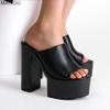 14CM Super Högklackade Plattforms-Mules Dam Utomhus-tofflor Öppen Tå Slip-on Sandaler PU Svart Vit Storlek 35-42 Zapatos De Mujer