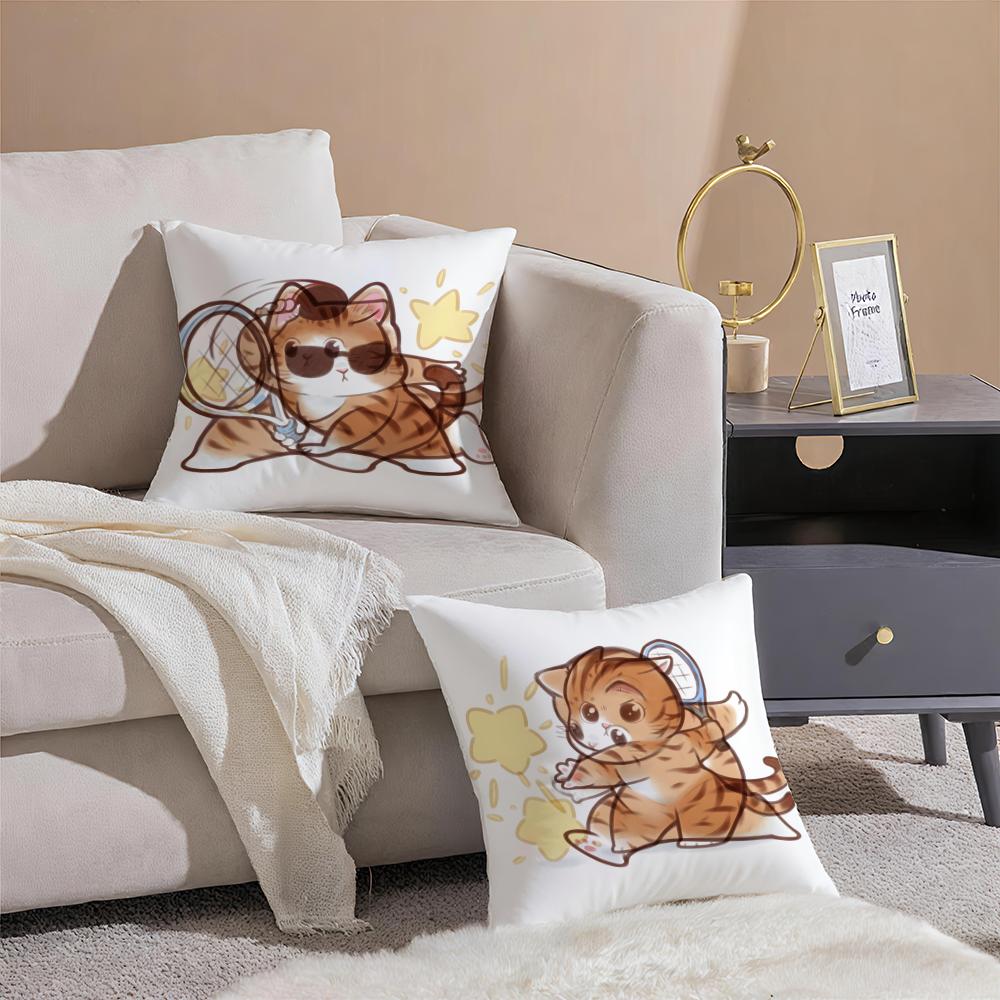 Cute Cat Athlete Childlike Heart Pillow Case Double-Sided Plush Sofa Cushion Covers Organic Breathable Invisible Zipper