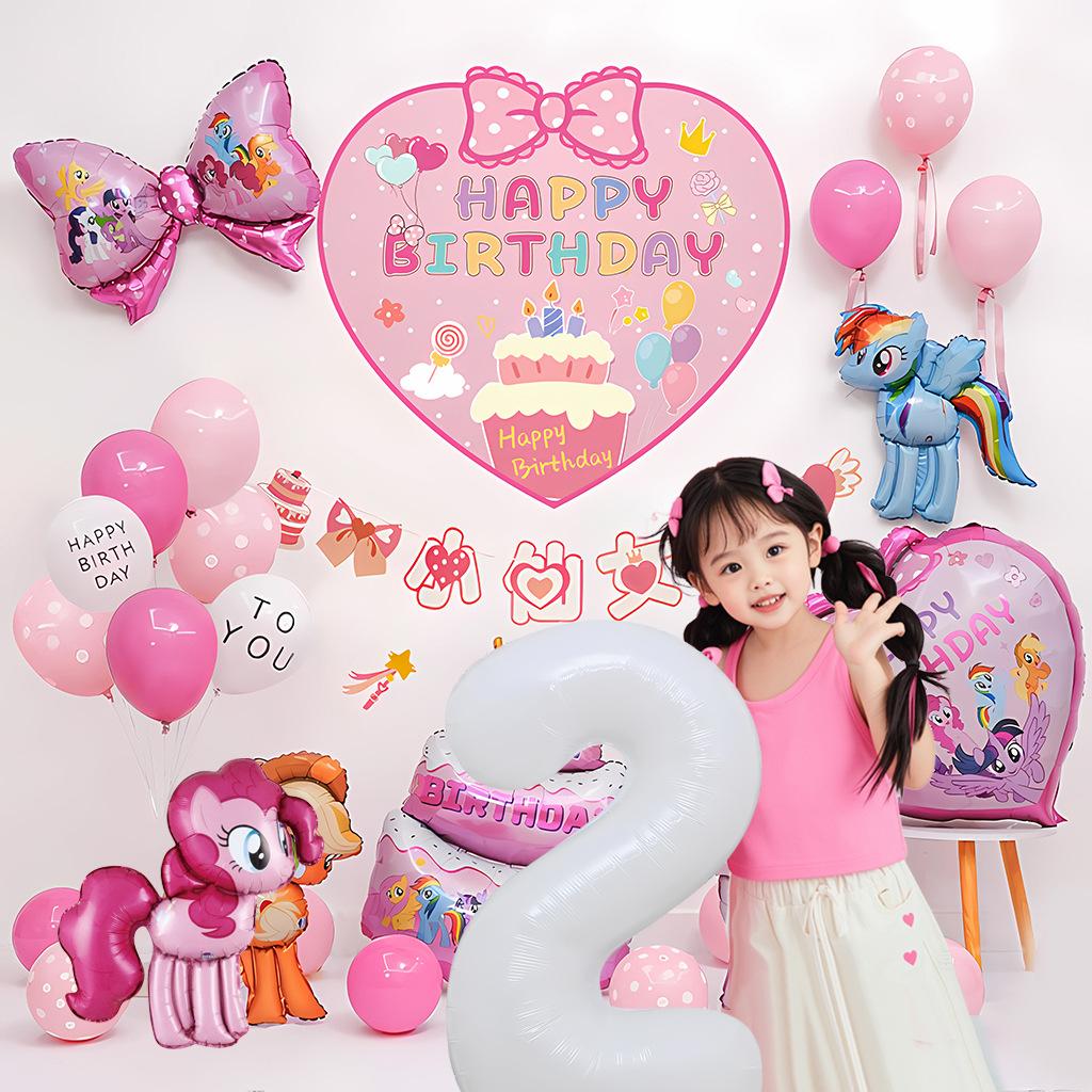 Cartoon Unicorn Pony Poly Balloon Suit Girl Baby Birthday Party Arrangement Photo Background Wall