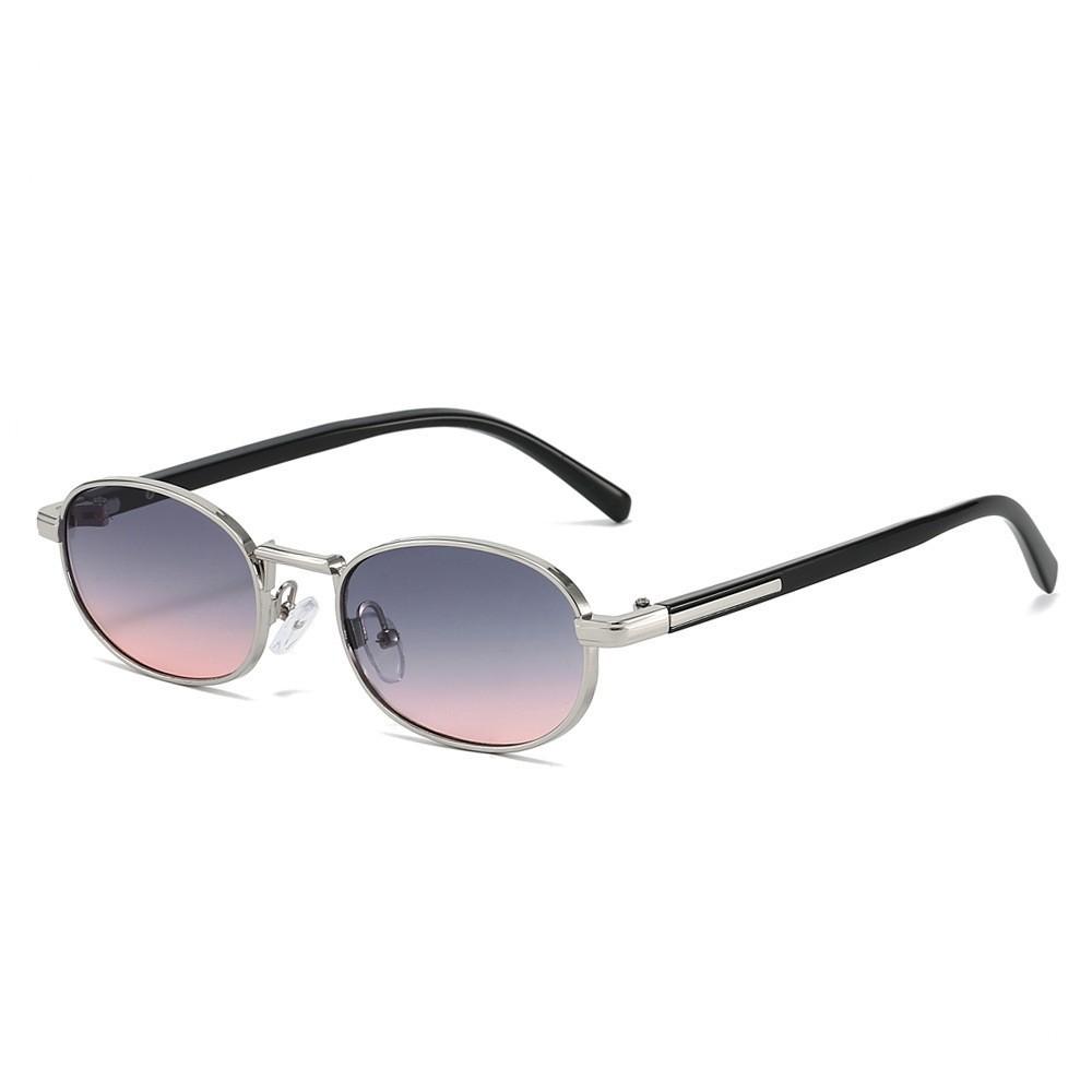 New Fashionable Metal Oval-Frame Sunglasses Retro Street Style Sun Glasses Unisex Outdoor Travel Anti-UV Shades UV400