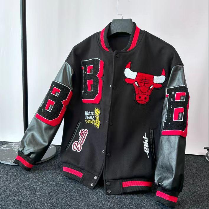 2025 mezza mucca mezza B nuovo toro giacca da baseball americana ricamo trendy giacca high street da teppista uomo primavera autunno