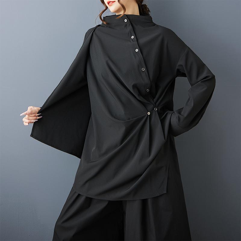 Long Sleeve Oversized Black Shirts & Blouses for Blouse Casual Loose Spring Autumn Tops Women Button Up Shirt