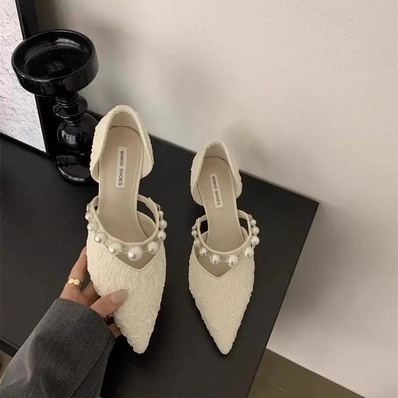 Fashion Pointed Toe Woman Pumps Shoes for Women Pearl Stilito Low Heel Elegant Y2k On Sale Spring Summer 2025 Footwear Beau Today Dress