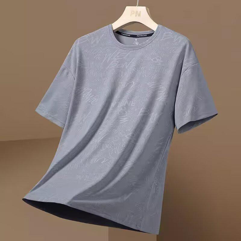 

Мужская летняя быстросохнущая футболка свободного кроя из ледяного шелка для бега и фитнеса M светло-серый