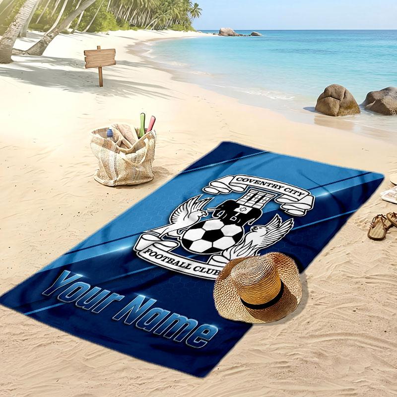 Coventry City FC Personalized Printed Beach Towel Soccer Logo Support Custom Name Text Absorbent Towel For Sport Travel Special Gift