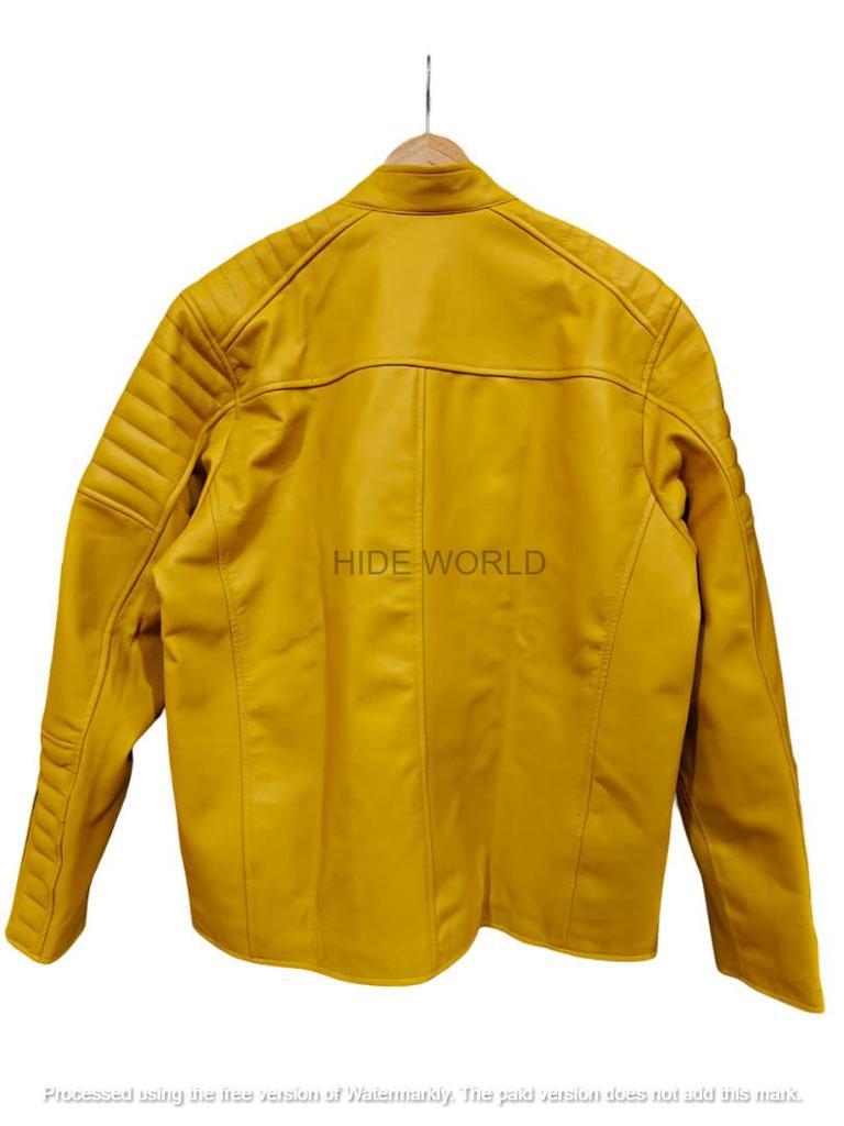 Stylish Genuine New Yellow Handmade Lambskin Leather Men Jacket Biker Motorcycle