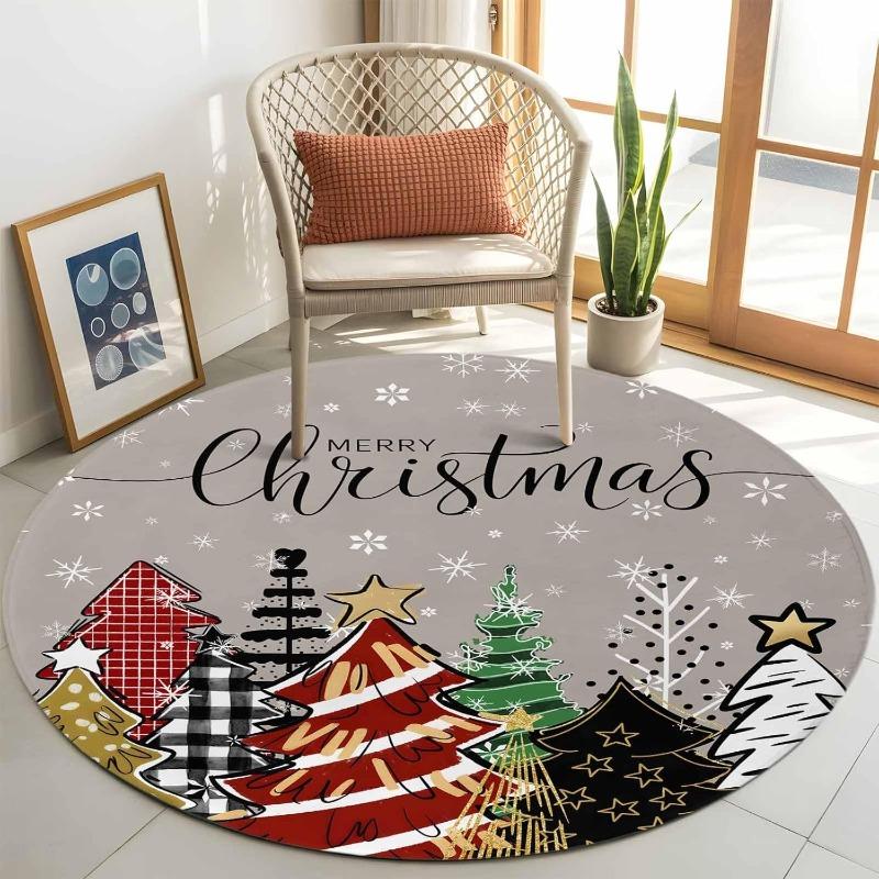 Christmas Gnome Carpet Holiday Decor Soft Non-Slip Rug Cartoon Cute Kids Room Soft Festive Round Mat Winter Seasonal Decor