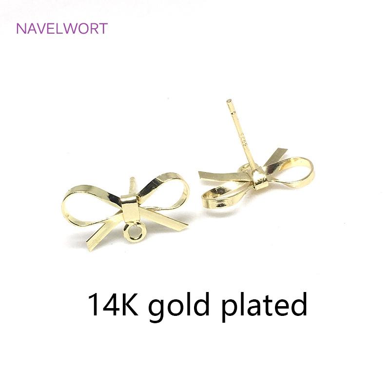 

14K Gold Plated Thin Bowknot Shape Post Earring Fittings S925 Sterling Silver Needle Irregular Stud Earring Accessory Wholesale 2 pieces