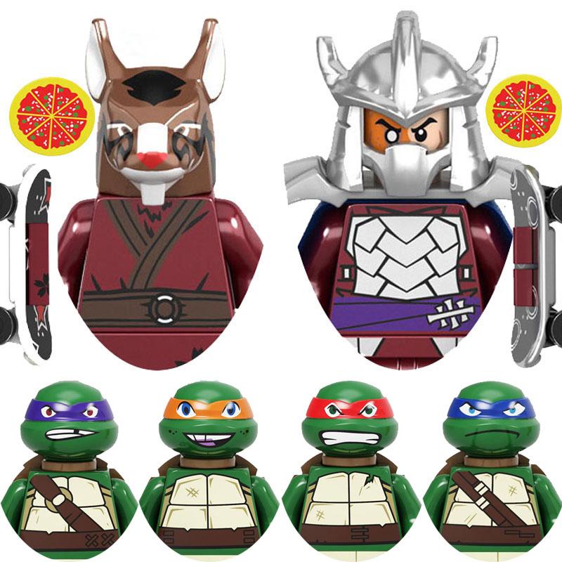 Promotions!! Turtles Shredder Splinter Rhinoceros Wild Boar With Pizzas Model Building Blocks Enlighten Figure Toys For Children