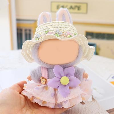 Doll Clothes for 17cm La Bubu 2-Piece Set Hair Clip Floral Dress Outfit Floral Hairpin Doll Accessory