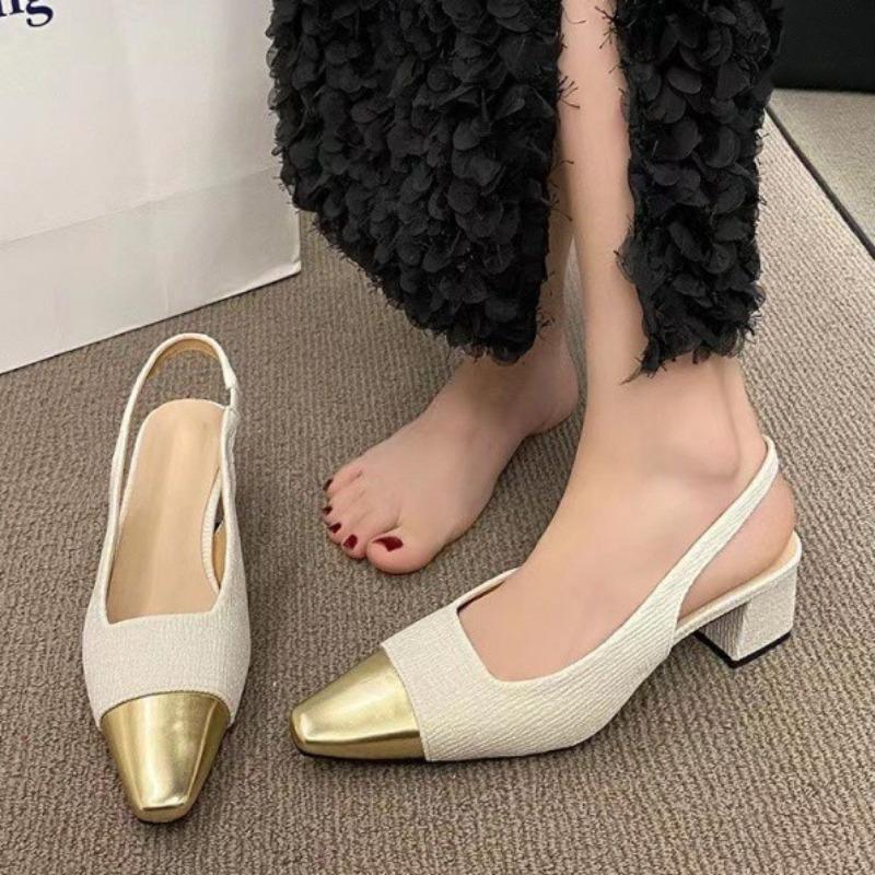 Women Shoes French Single Shoes Designer Metal Toe Banquet Dress Shoe Summer Backless Sandals for Women Mary Jane Sandal