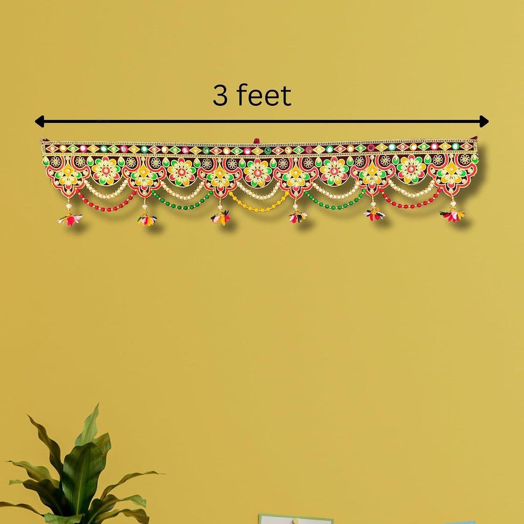 Decorative Door Toran with Floral Design, Multicolour Tassels, Traditional Bandhanwar for Home, Festival, Wedding, Diwali Decoration