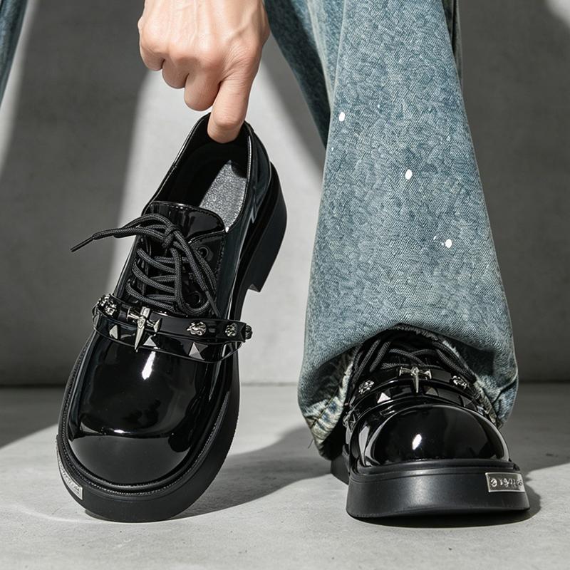 Men Punk Loafers Dress Boots Elevator Shoes Black Red Round Toe Big Head Leather Shoes Thick Sole Platform Shoes Plus Size