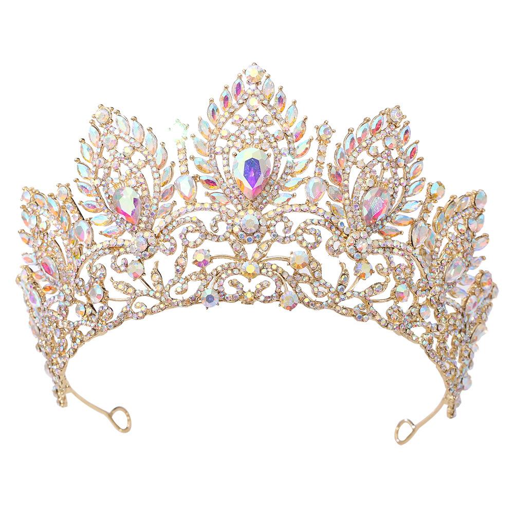 DIEZI Korean Bridal AB Crystal Rhinestone Big Tiara Crown For Women Girls Wedding Party Crown Hair Dress Jewelry Accessories
