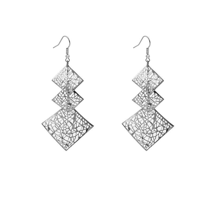 European and American Multi-Layer Hollow Metal Geometric Tassel Earrings