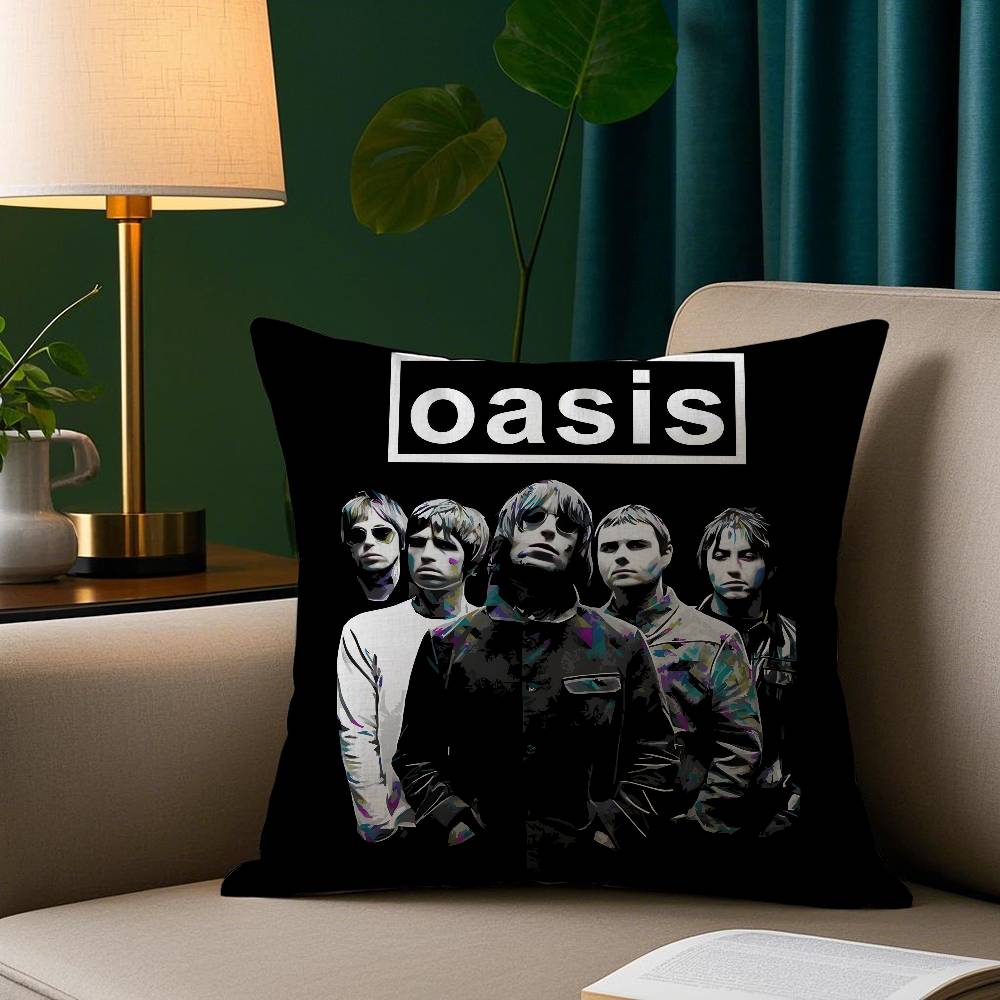 O-Oasis Rockband Kissenbezug Kurzplüsch Druck Kissenbezug Quadratische Wurfkissenbezüge Sofa Heimdeko