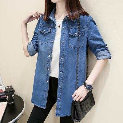 Camisa Vaquera Holgada de Manga Larga para Mujer, Largo Medio, Moda Primavera Otoño, Exterior Delgado, Top Versátil Abotonado, Camisa Casual