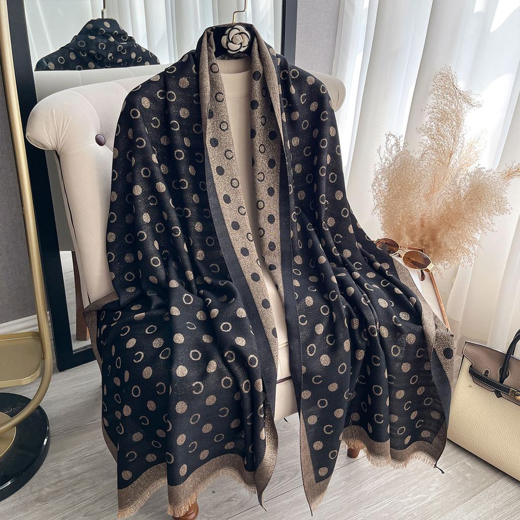 Scarf Women'S Gold Thread Spring And Autumn Thin Scarf Imitation Cashmere Polka Dots Simple Fashion Versatile Air Conditioner Shawl