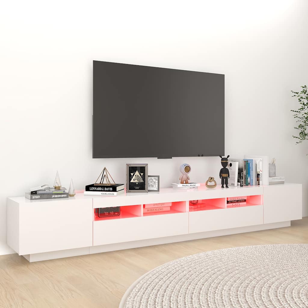 Vidaxl Szafka Pod Tv Z Oświetleniem Led, Biała, 260X35X40 Cm
