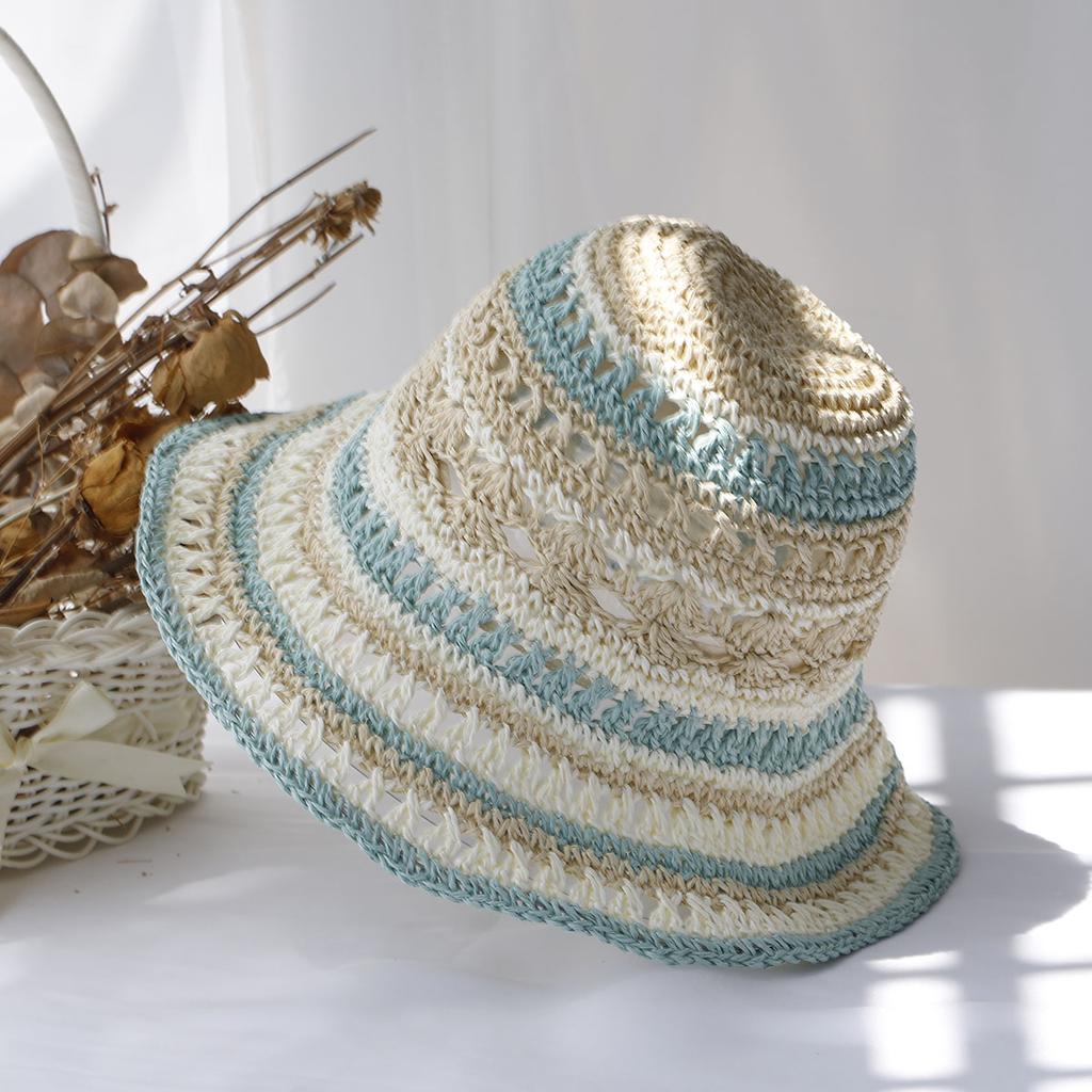 Women's Hats New Fashion Style Bucket Hat Multicolor Foldable Sun Crochet Hat For Beach, Travel And Vacation Handmade Straw Hat